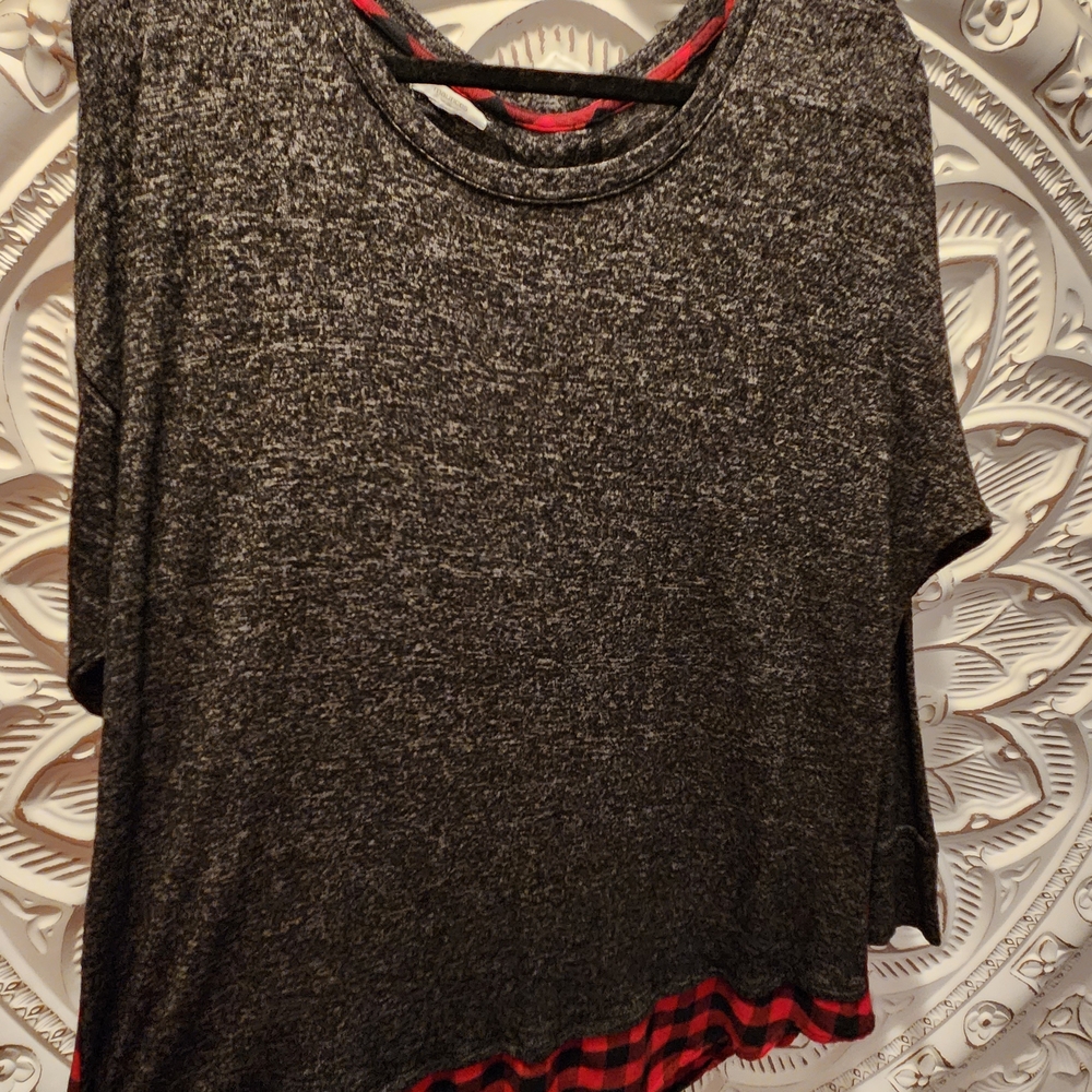 Maurices Gray and Red Plaid Layered Top